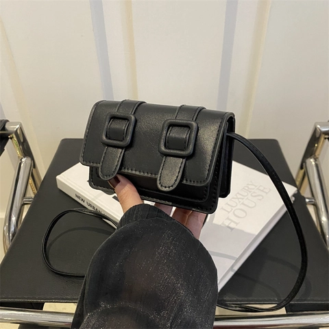 Damen Mini PU Leder Cambridge Stil Umhängetasche Mode Kleine Quadratische Tasche Mit Doppelten Schnallen Magnetverschluss Lässige Schultertasche