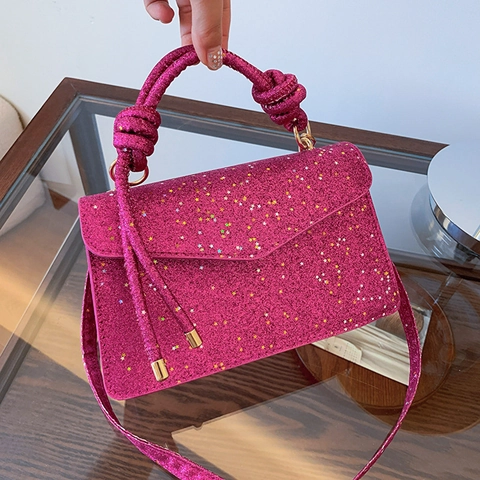 Women Sequin Star Pattern Shoulder Bag Shiny PU Leather Crossbody Bag With Knot Handle Fashion Party Banquet Handbag