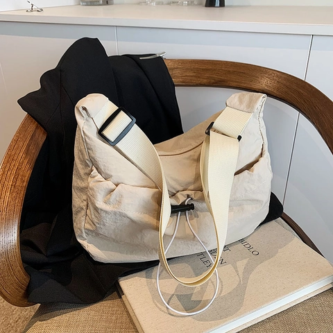 Bolso Bandolera Plisado de Lona y Nailon para Mujer Gran Capacidad Bolso de Hombro Casual Con Correa Ajustable Diario