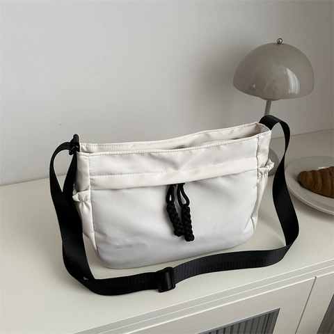 Large Capacity Nylon Oxford Cloth Tote Bag Lightweight Crossbody Shoulder Bag With Drawstring For Women Daily Travel Casual