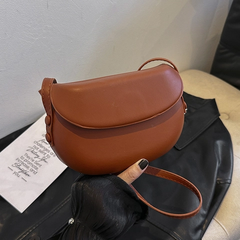 Bolso Cruzado de Cuero PU Retro para Mujer Minimalista Color Sólido Bolso de Hombro Con Correa Ajustable Bolso de Moda
