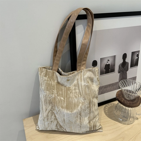 Sac Fourre-tout en Velours Plissé pour Femmes Grande Capacité Sac à Bandoulière Nouveau Style Chinois Rétro Motif de Feuilles Sac à Main