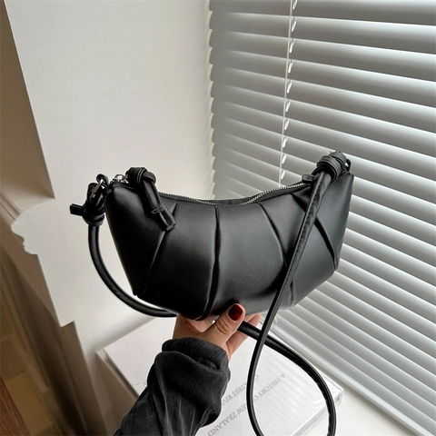 Bolso de Hombro Plisado Minimalista para Mujer Cuero PU Forma de Croissant Color Sólido Bolso Bandolera Con Correa de Nudo
