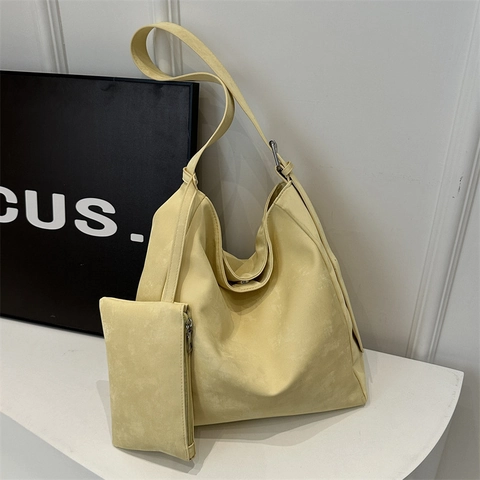 Set di Borse Tote in Pelle PU Minimalista di Grande Capacità per Donna Borsa a Spalla Hobo Urbana Semplice con Pochette