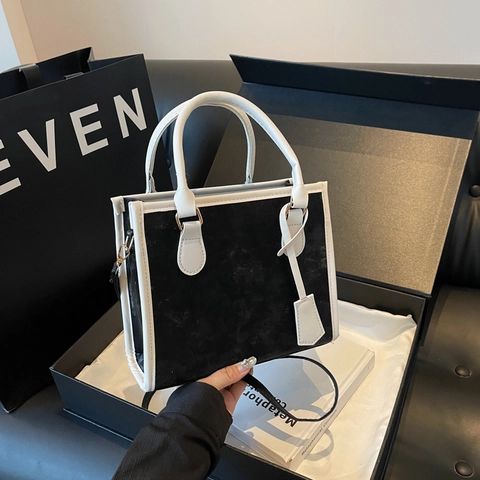 Bolso de Mano de Moda para Mujer Color de Contraste Cuir PU Gran Capacidad Bolso de Hombro Bolso de Bandolera con Correa Única