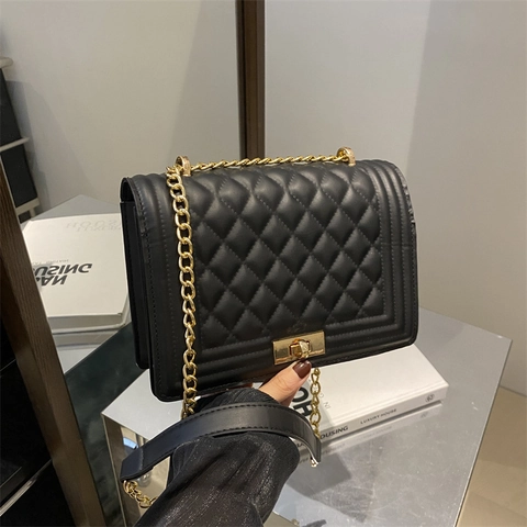 Damen Gesteppte Diamantgitter Schultertasche PU Leder Kette Kleines Quadrat Umhängetasche Für Den Täglichen Lässigen Modestil