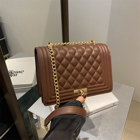 Damen Gesteppte Diamantgitter Schultertasche PU Leder Kette Kleines Quadrat Umhängetasche Für Den Täglichen Lässigen Modestil