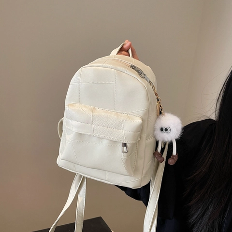 Dames Mini PU Leer Rugzak Mode Splicing Metallic Zilver Reizen Schooltas Met Pluche Monster Hanger