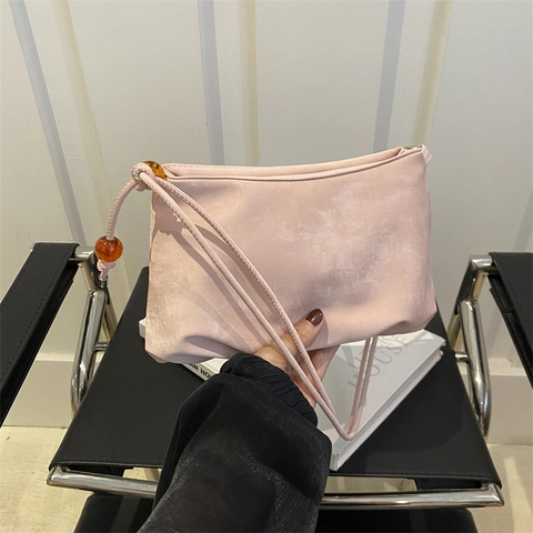 Borsa a Spalla da Donna in Pelle PU Con Design a Nuvola Plissettata e Perline d'Ambra Borsa Casual di Tendenza Urbana Moderna