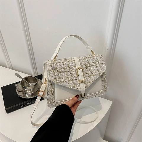 Elegante Borsa a Tracolla in Tweed a Quadri per Donna Borsa a Mano con Motivo Plaid di Lusso con Manico e Tracolla Regolabile