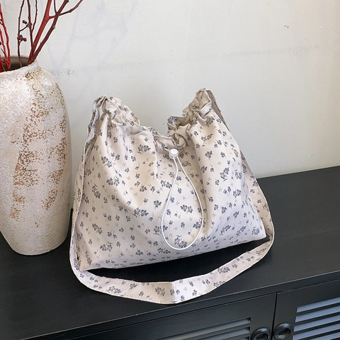 Bolso Tote de Lona Floral para Mujer Gran Capacidad con Cordón Bolso de Hombro Casual Estampado Artístico Bolso de Mano Verano