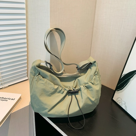 Borsa Tote in Tela alla Moda da Donna Grande Capacità Coulisse Increspato Borsa a Tracolla Casual Crossbody Bag Tinta Unita