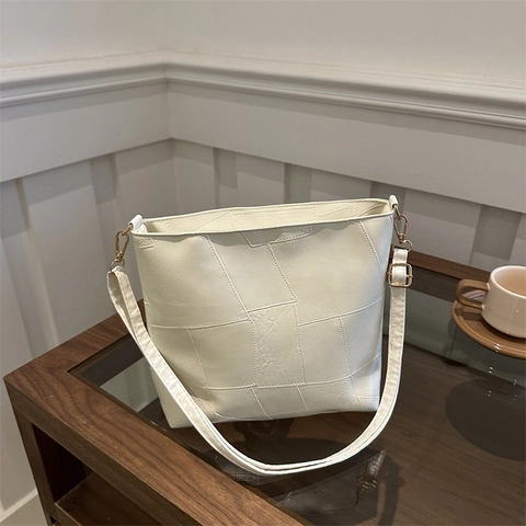 Borsa Tote Patchwork Geometrico di Grande Capacità per Donna Borsa a Tracolla in Pelle PU Con Tracolla Regolabile Oro