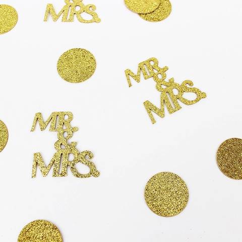Mr & Mrs Wedding Table Confetti Glitter Paper Hearts Diamond Ring Shapes Gold Rose Gold Silver Anniversary Party Decorations
