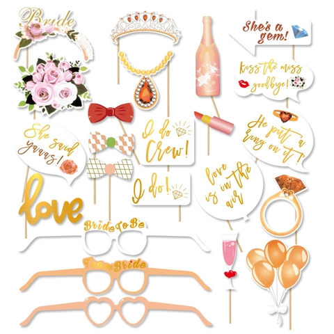 Accessoires Photobooth Enterrement de Vie de Jeune Fille Mariage Bride To Be Or Rose Paillettes Papier Cartonné Fiançailles Fête de Mariée Célébration