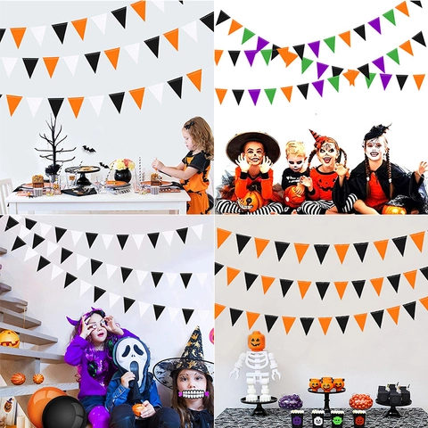 Halloween Triangle Bunting Paper Banner Festive Party Decoration For Bar Banquet Hanging Garland Ornaments