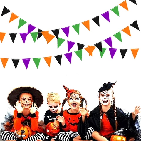 Halloween Triangle Bunting Paper Banner Festive Party Decoration For Bar Banquet Hanging Garland Ornaments