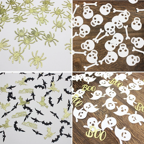 Confettis d'Halloween Décoration de Table Araignées Chauves-Souris Sorcières Fantômes Squelettes Citrouilles à Paillettes