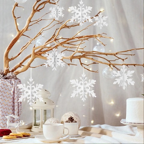 Decorazioni Appese a Fiocco di Neve in Carta 3D Bianco Pendenti a Fiocco di Neve Svuotati per Decorazioni Natalizie