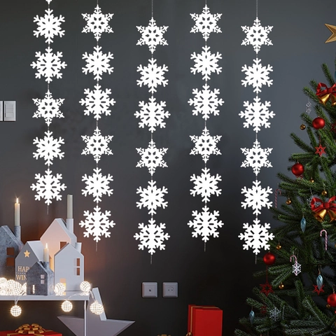 Weihnachten Weißes Papier Schneeflocke Hängende Girlande Dekoration Für Weihnachtsbaum Fenster Party Haus Deko Schneeflocken Kette