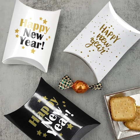 Gelukkig Nieuwjaar Kussen Cadeaudoos Papier Snoep Gunst Doos Goud Ster Decoratie Voor Oud en Nieuw Feestartikelen Zwart Wit