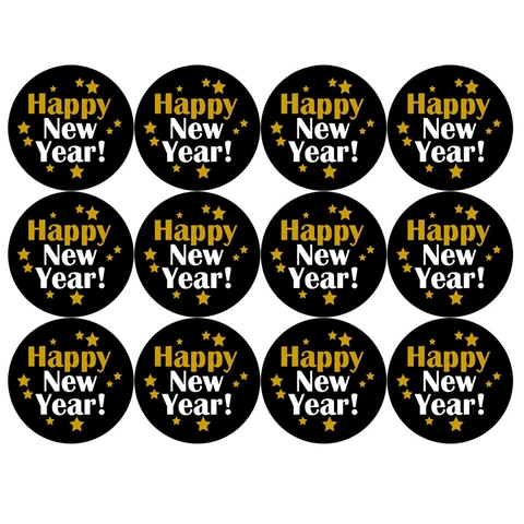 Hello 2025 Happy New Year Round Adhesive Stickers Gold Foil Star Pattern Gift Box Seal Labels For New Year Eve Party