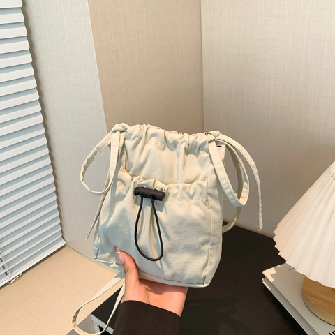 Summer New Women Canvas Bucket Bag Street Trend Drawstring Crossbody Bag Large Capacity Lightweight Casual Shoulder Bag