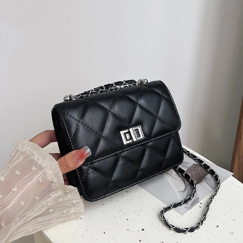 Mini Borsa a Tracolla Trapuntata da Donna in Pelle PU Metallica Borsa a Spalla Quadrata Con Chiusura a Girello Classica Borsa alla Moda
