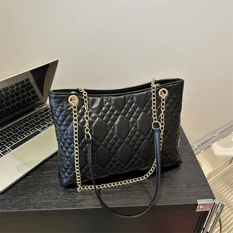 Bolso Tote Acolchado para Mujer Cuero PU Cadena de Rombos Bolso de Hombro Gran Capacidad Color Sólido Casual Trabajo