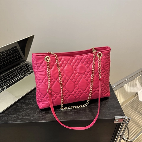 Bolso Tote Acolchado para Mujer Cuero PU Cadena de Rombos Bolso de Hombro Gran Capacidad Color Sólido Casual Trabajo
