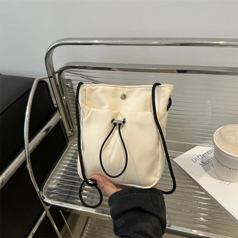 Dames Casual Oxford Stof Kleine Emmer Tas Moderne Trekkoord Crossbody Tas Veelzijdige Schouder Telefoon Tas Lichtgewicht Messenger Bag