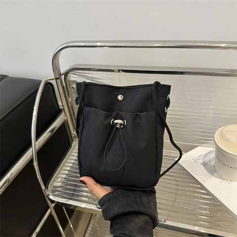 Dames Casual Oxford Stof Kleine Emmer Tas Moderne Trekkoord Crossbody Tas Veelzijdige Schouder Telefoon Tas Lichtgewicht Messenger Bag