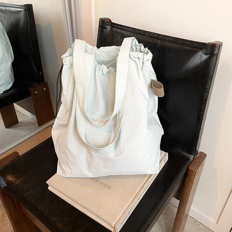 Borsa Tote in Tela con Coulisse a Grande Capacità per Donna Borsa a Tracolla Moda Casual Semplice per la Scuola Quotidiana