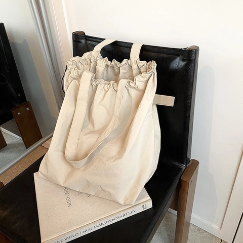 Borsa Tote in Tela con Coulisse a Grande Capacità per Donna Borsa a Tracolla Moda Casual Semplice per la Scuola Quotidiana