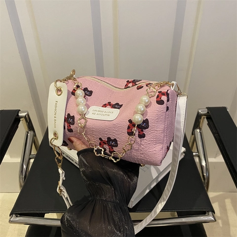 Borsa a Tracolla Cilindrica da Donna con Stampa di Orso a Righe Carina con Tracolla a Catena di Künstliche Perle Borsa a Mano Oxford