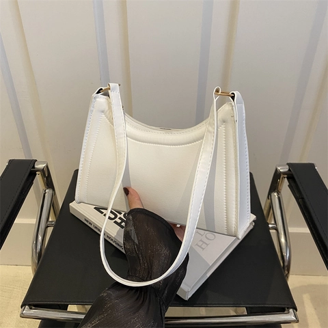 Bolso de Axila de Cuero PU para Mujer Minimalista Estilo Baguette Francés Con Herrajes Dorados Bolso de Hombro Elegante para Diario