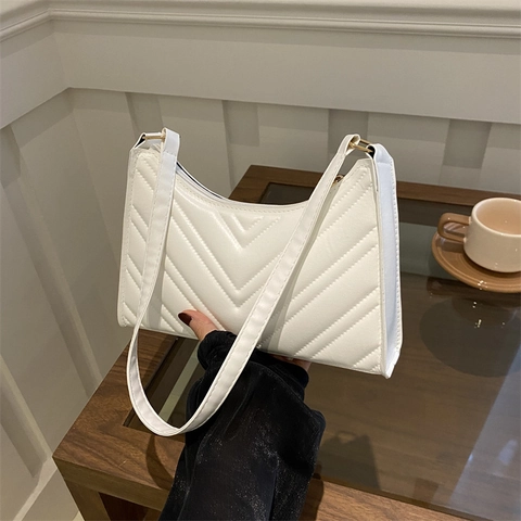 Bolso de Axila Acolchado en V para Mujer Cuero PU Patrón de Rombos Bolso de Hombro Diario Viaje Informal Moda Callejera