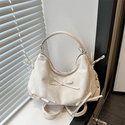 Borsa da Sottobraccio con Fiocco da Donna Borsa a Tracolla Hobo in Pelle PU Plissettata Grande Capacità Borsa Tote per Pendolarismo Studenti