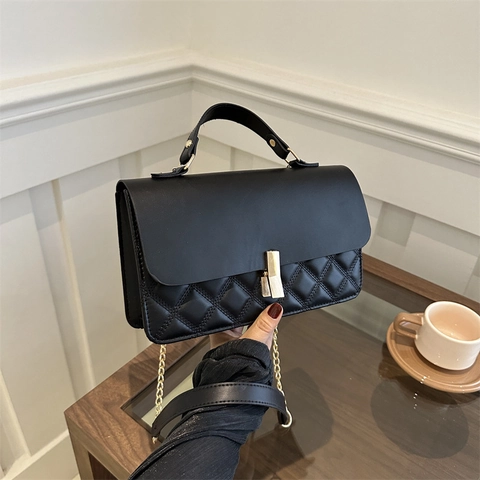Women Fashion Quilted Rhomboid Small Square Bag PU Leather Shoulder Crossbody Bag With Metallic Chain Lock Handle