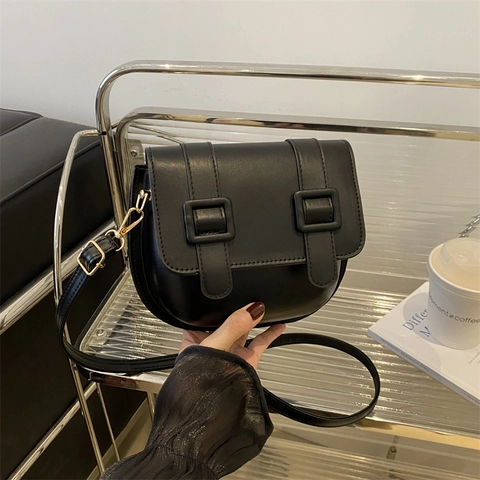 Bolso Bandolera de Silla de Cuero PU para Mujer Retro Minimalista Cierre Magnético Bolso de Hombro Color Sólido Correa Ajustable