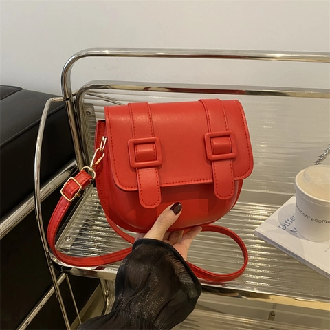 Bolso Bandolera de Silla de Cuero PU para Mujer Retro Minimalista Cierre Magnético Bolso de Hombro Color Sólido Correa Ajustable