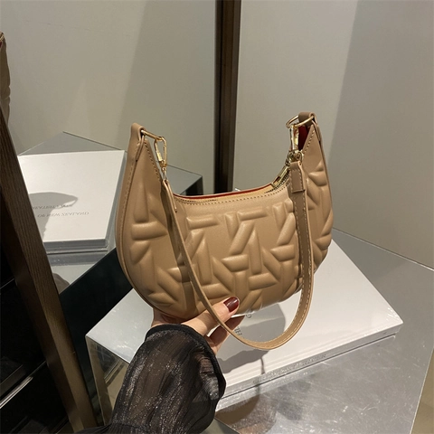 Borsa Sottobraccio a Mezzaluna in Pelle PU da Donna Con Trama Geometrica a Rilievo Borsa a Tracolla Hobo Moda Handbag Minimalista Quotidiana