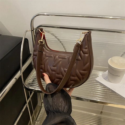 Borsa Sottobraccio a Mezzaluna in Pelle PU da Donna Con Trama Geometrica a Rilievo Borsa a Tracolla Hobo Moda Handbag Minimalista Quotidiana