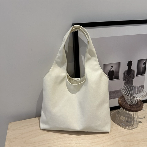 Minimalist Canvas Tote Bag Large Capacity Solid Color Shoulder Bag For Women Daily Commute Shopping School Handbag