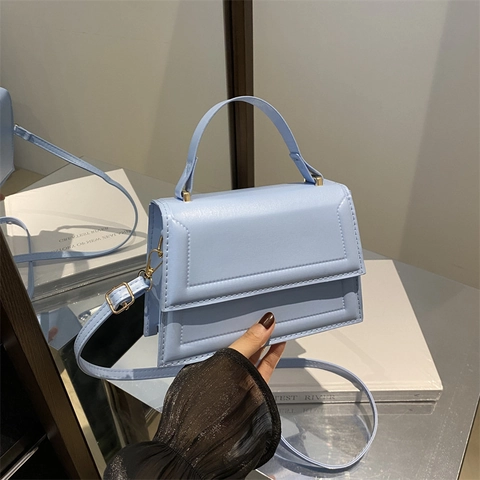 Women Minimalist PU Leather Small Square Crossbody Bag Solid Color Stitching Design Handbag With Handle And Adjustable Strap