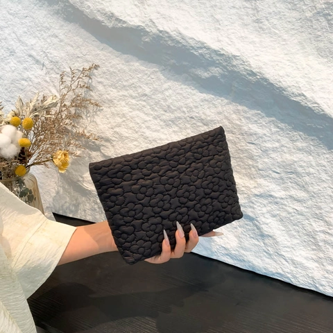 Bolsa de Maquillaje Acolchada de Flores para Mujer Estilo Coreano Nailon Bolsa de Cosméticos Ligera Estuche con Cremallera Viaje