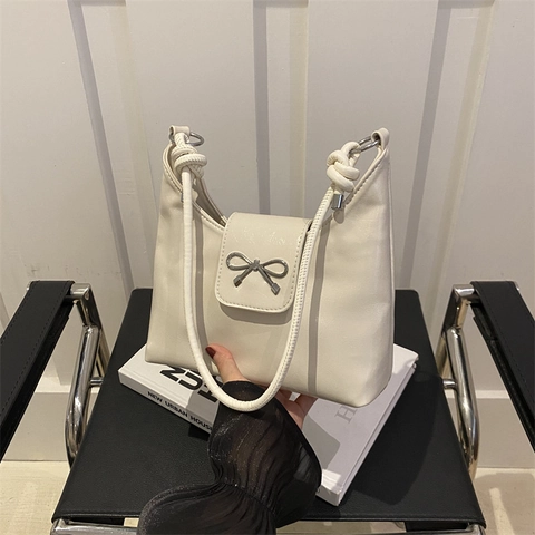 Borsa a Secchiello con Fiocco da Donna in Pelle PU Borsa a Tracolla Sottobraccio alla Moda per Estate Quotidiana Versatile Moda Donna