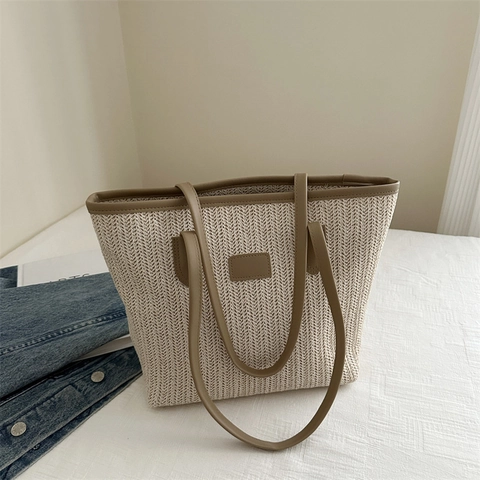 Grande Borsa Tote in Paglia Intrecciata da Donna Borsa a Tracolla per Vacanze al Mare Estive Semplice Borsa Intrecciata Casual Con Cerniera