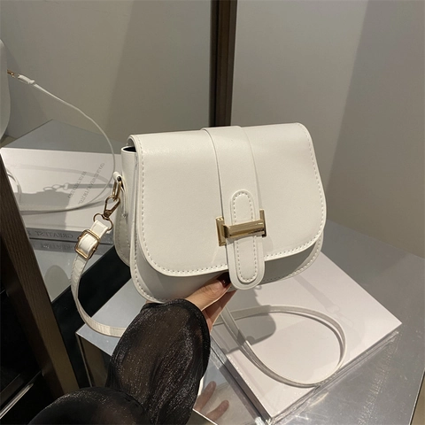 Women PU Leather Shoulder Bag Small Square Flap Bag With H Shaped Metal Buckle Korean Style Solid Color Crossbody Purse