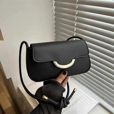 Borsetta Quadrata Minimalista in Pelle PU Donna Con Fibbia a Mezzaluna Dorata Tracolla con Nodo Borsa a Spalla Moda Quotidiana